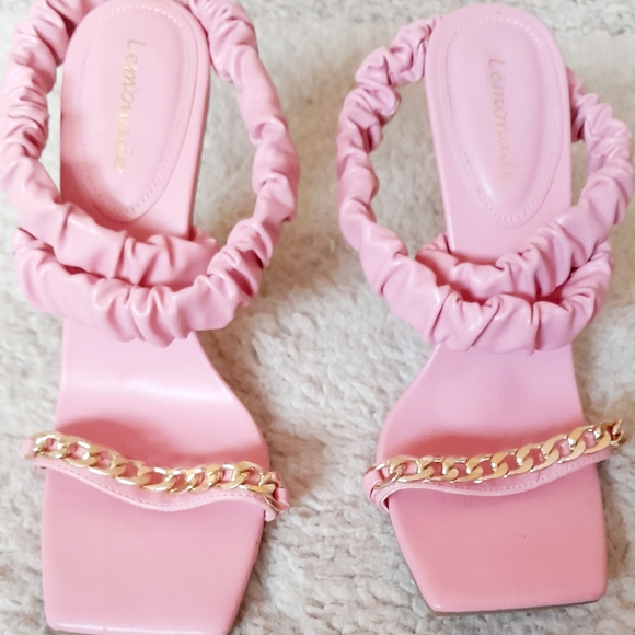 ***Lemonade Baby Pink Chain Link Double Strapped Heels - Picture 2 of 6